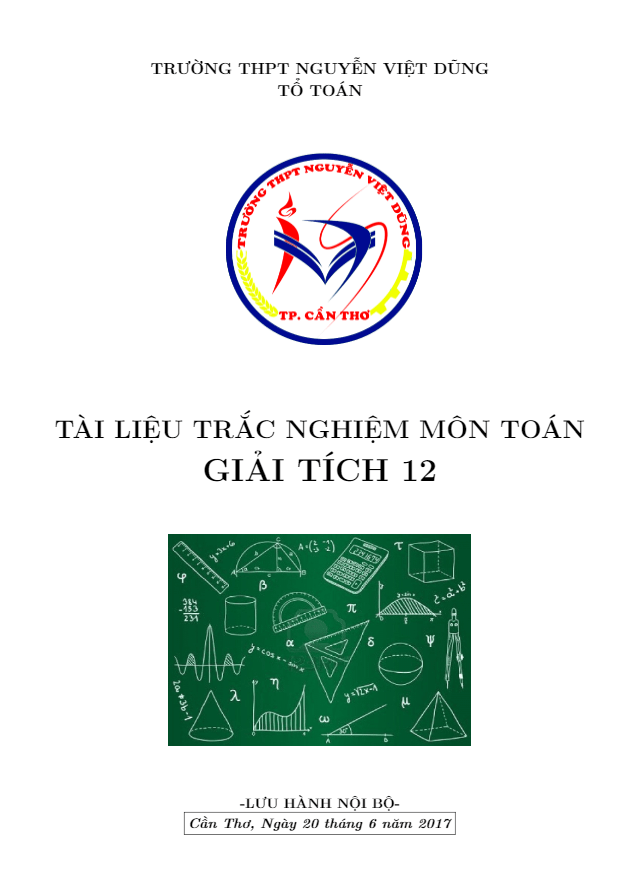 Tài liệu trắc nghiệm môn Toán Giải tích 12 – Hồ Sỹ Trường
