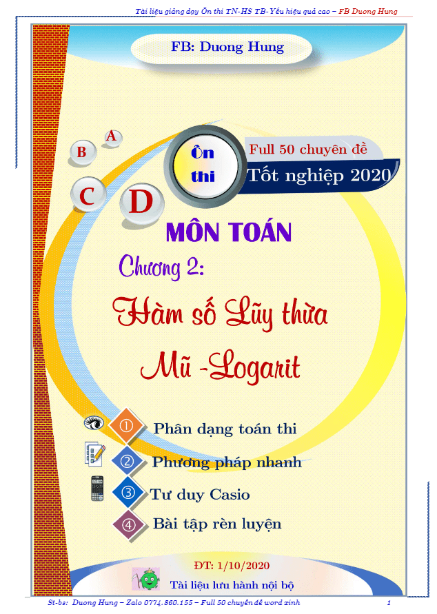 Chuyên đề lũy thừa, mũ và logarit dành cho học sinh trung bình – yếu – Dương Minh Hùng