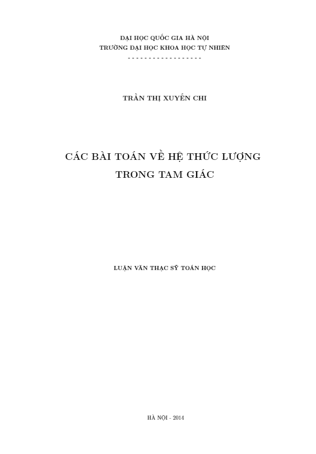 Các bài toán về hệ thức lượng trong tam giác – Trần Xuyến Chi