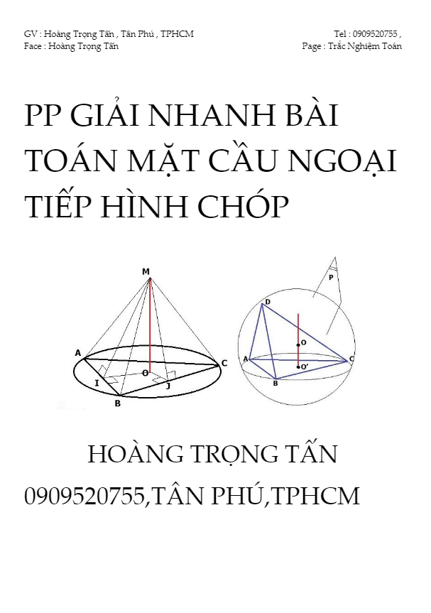 Phương pháp giải nhanh bài toán mặt cầu ngoại tiếp hình chóp – Hoàng Trọng Tấn