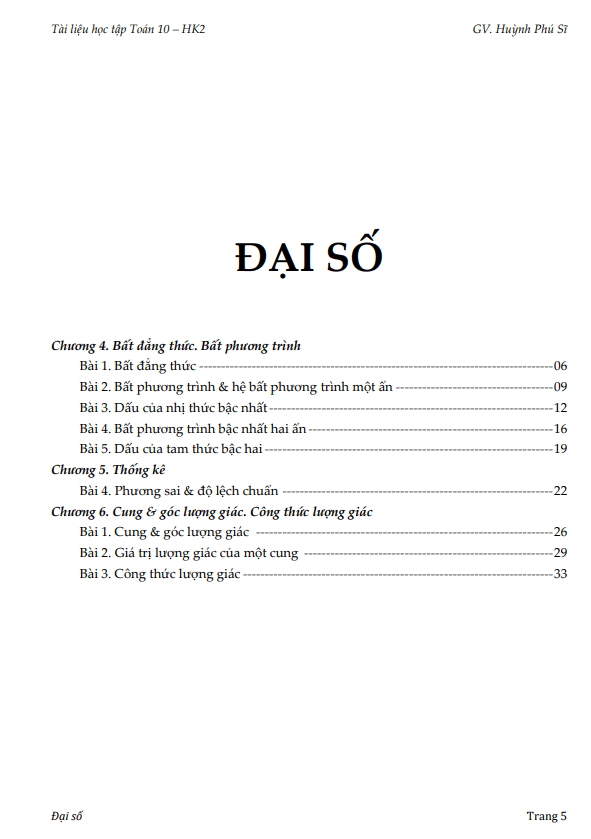 Tài liệu học tập HK2 Toán 10 – Huỳnh Phú Sĩ