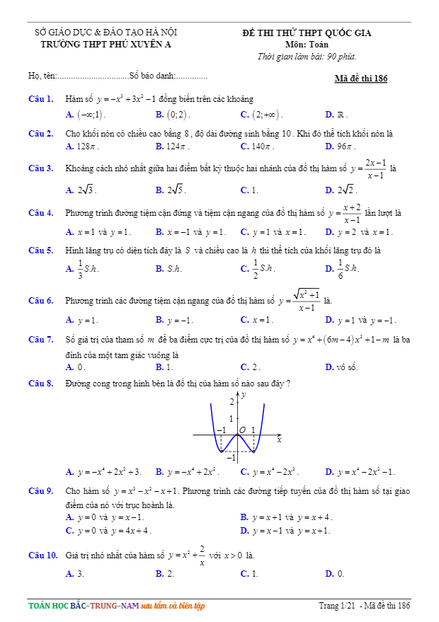 Đề thi thử THPT Quốc gia 2017 môn Toán trường THPT Phú Xuyên A – Hà Nội