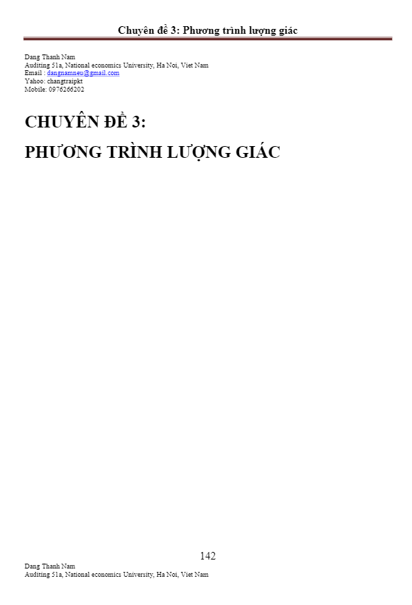 Chuyên đề phương trình lượng giác – Đặng Thành Nam