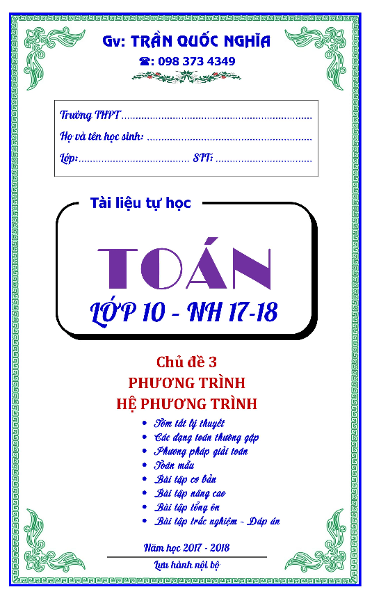 Các dạng toán phương trình và hệ phương trình – Trần Quốc Nghĩa