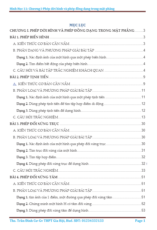 Phương pháp giải các dạng toán phép dời hình và phép đồng dạng trong mặt phẳng – Trần Đình Cư