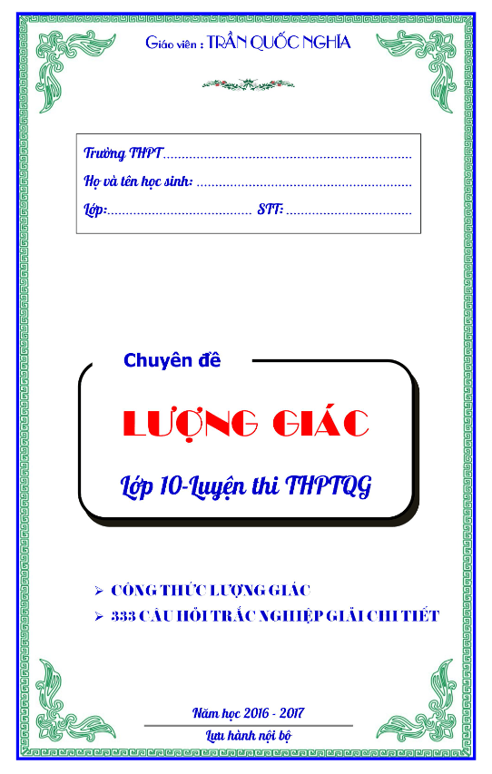 Chuyên đề công thức lượng giác – Trần Quốc Nghĩa