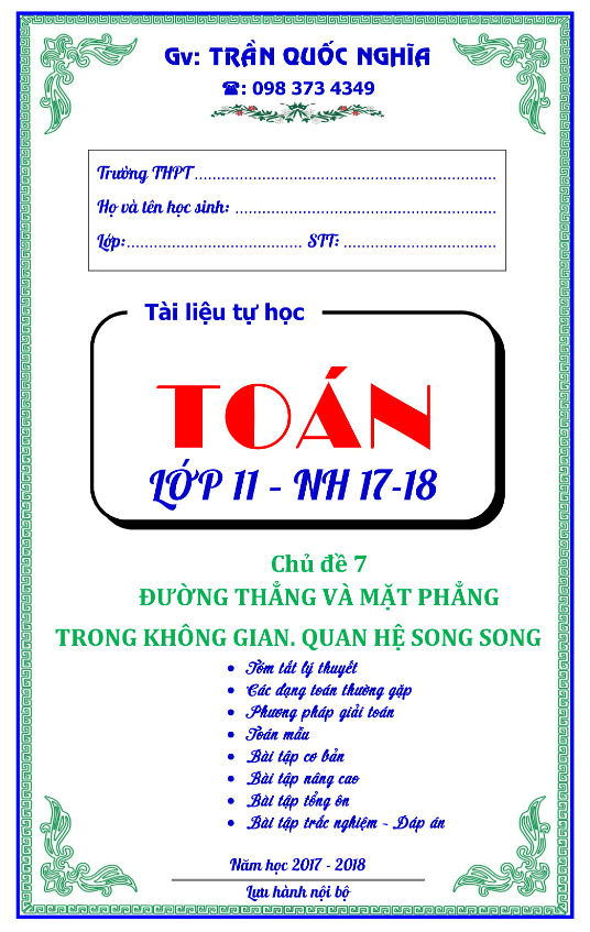 Đường thẳng và mặt phẳng trong không gian, quan hệ song song – Trần Quốc Nghĩa