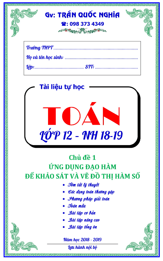 Ứng dụng đạo hàm để khảo sát và vẽ đồ thị hàm số – Trần Quốc Nghĩa