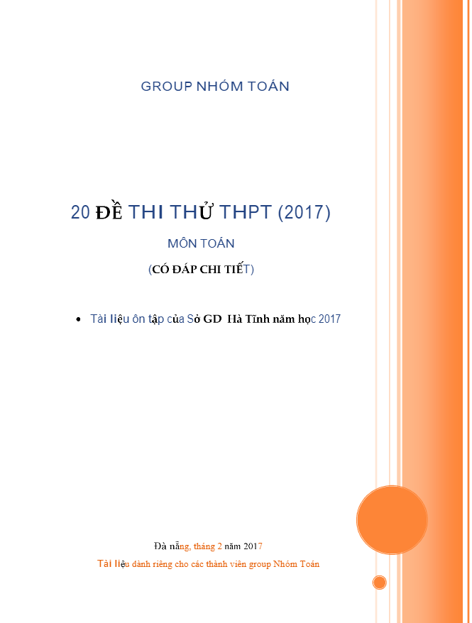 20 đề thi thử THPT Quốc gia 2017 môn Toán Sở GD và ĐT Hà Tĩnh