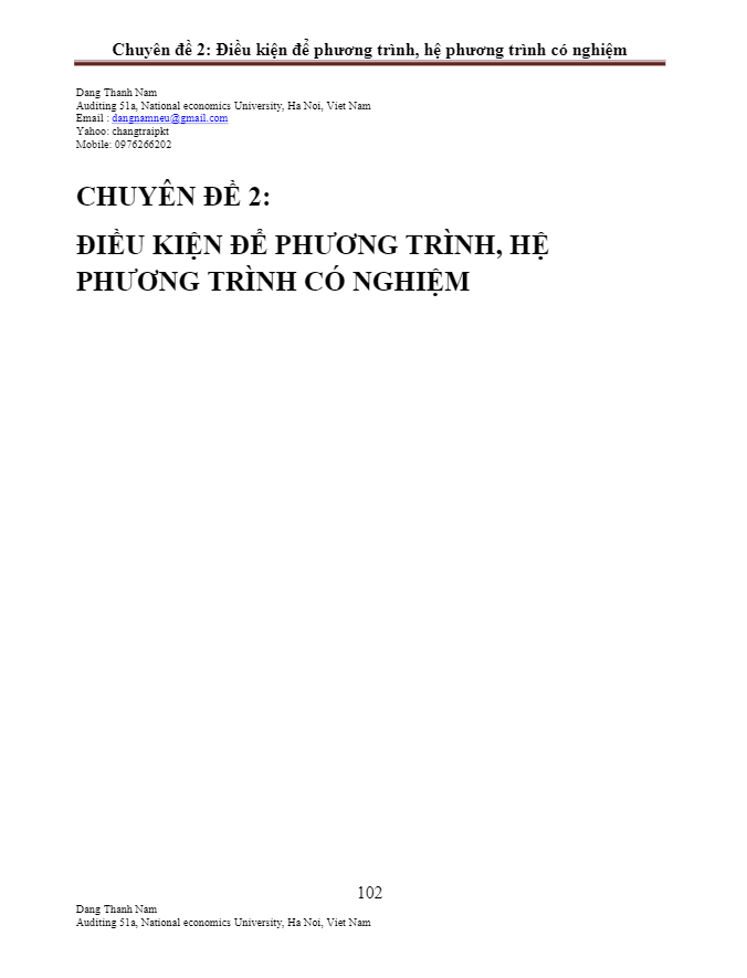 Tìm điều kiện để Phương trình – Hệ phương trình có nghiệm – Đặng Thành Nam