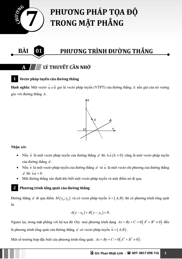 Chuyên đề phương pháp tọa độ trong mặt phẳng Toán 10 chương trình mới