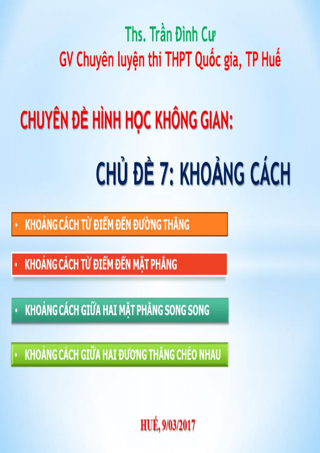 Các dạng toán khoảng cách trong hình học không gian – Trần Đình Cư