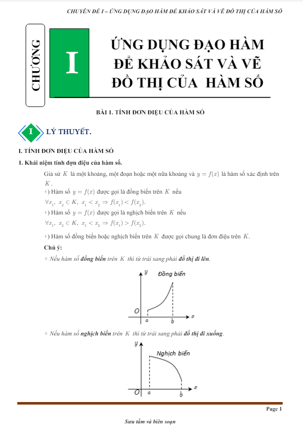 Chuyên đề tính đơn điệu và cực trị của hàm số từ cơ bản đến nâng cao