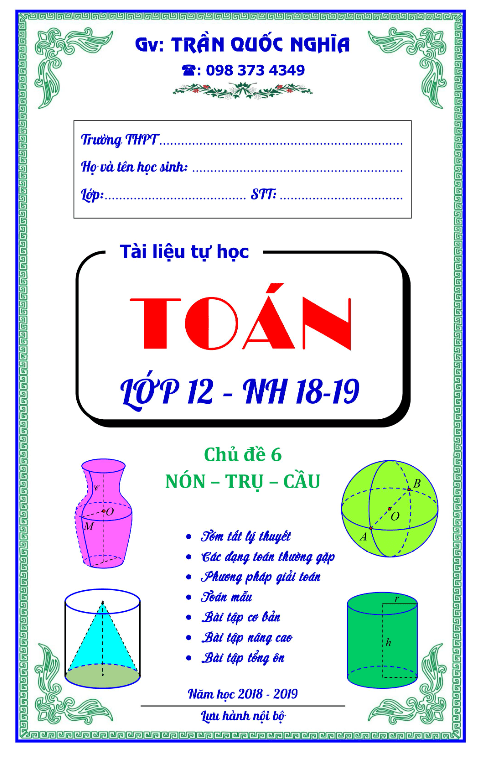 Tài liệu tự học mặt nón – mặt trụ – mặt cầu – Trần Quốc Nghĩa