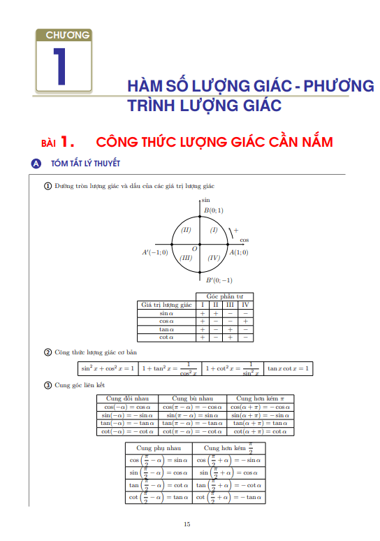 Tóm tắt lý thuyết và các dạng bài tập Toán 11 học kì 1 – Nguyễn Quốc Dương