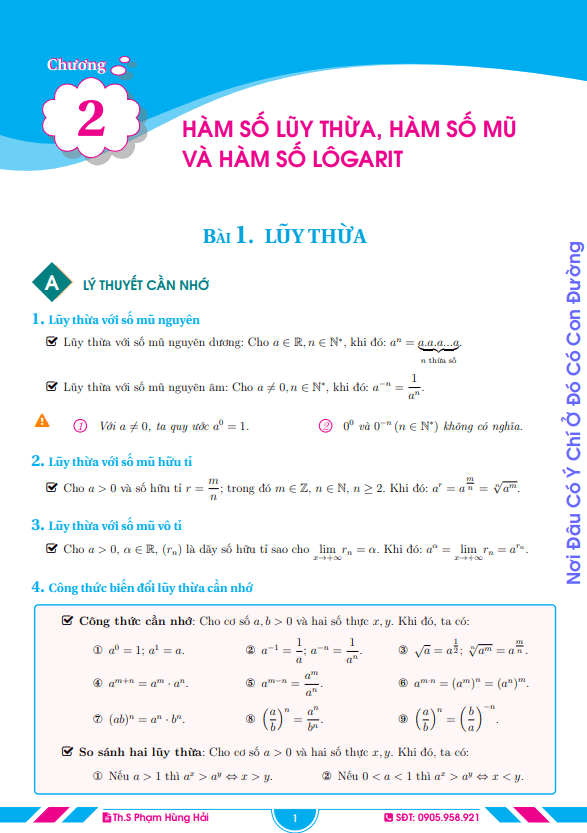 Chuyên đề hàm số lũy thừa, hàm số mũ và hàm số lôgarit – Phạm Hùng Hải