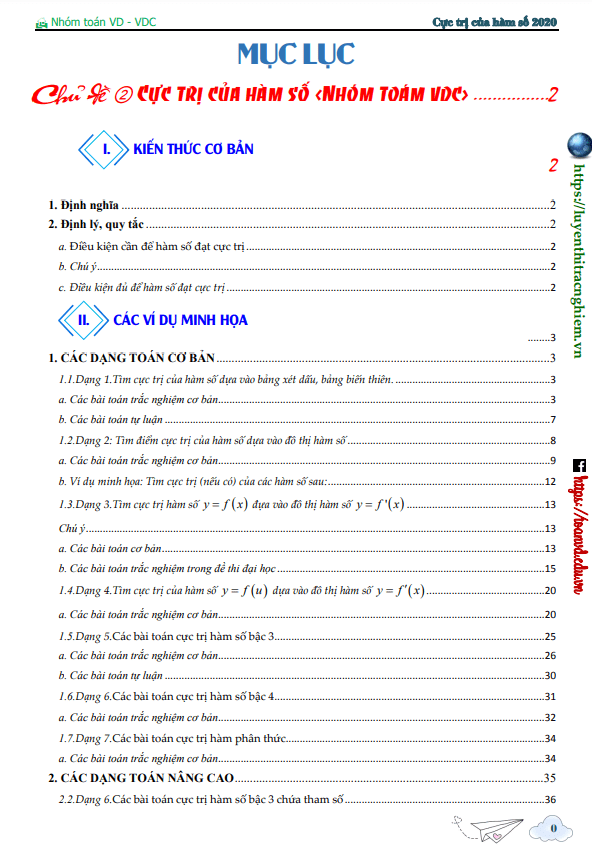 Các dạng toán cơ bản và nâng cao cực trị của hàm số