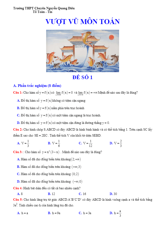 Đề vượt vũ môn Toán 2018 lần 1 trường THPT chuyên Nguyễn Quang Diêu – Đồng Tháp