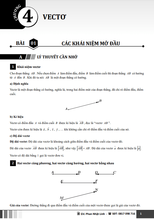 Chuyên đề vectơ môn Toán 10 chương trình mới – Phan Nhật Linh