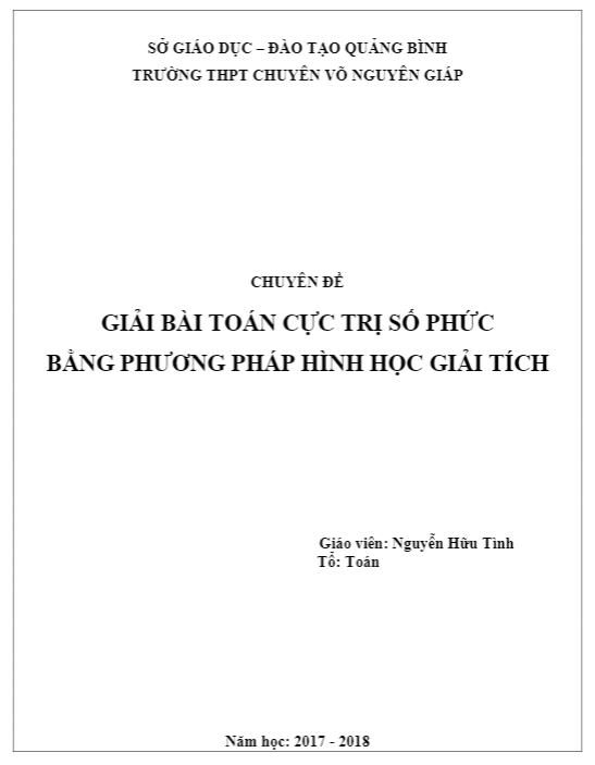 Giải bài toán cực trị số phức bằng phương pháp hình học giải tích – Nguyễn Hữu Tình