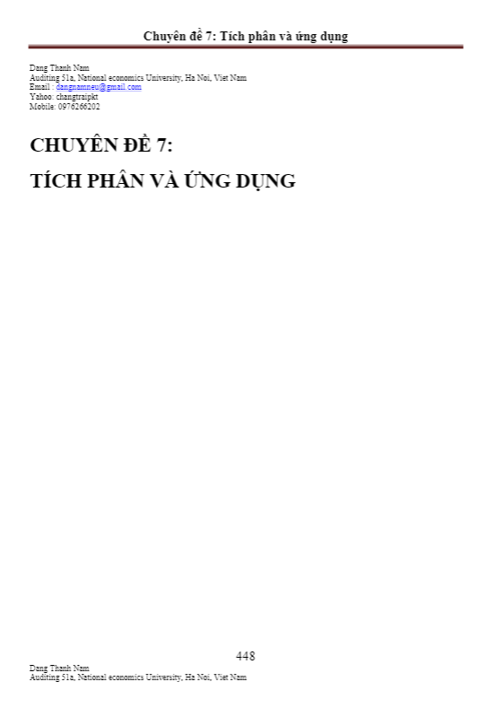 Chuyên đề Tích phân – Đặng Thành Nam