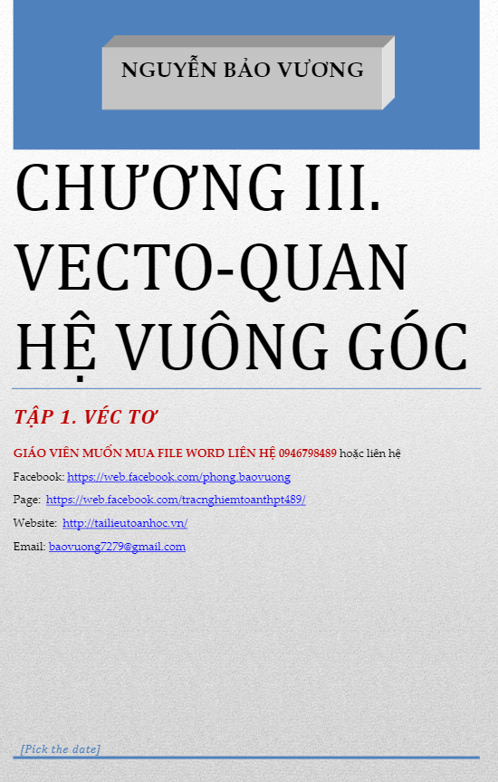 Chuyên đề vector trong không gian, quan hệ vuông góc – Nguyễn Bảo Vương