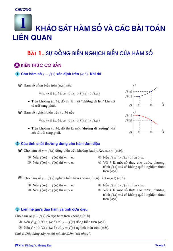 Bài giảng sự đồng biến và nghịch biến của hàm số – Phùng Hoàng Em