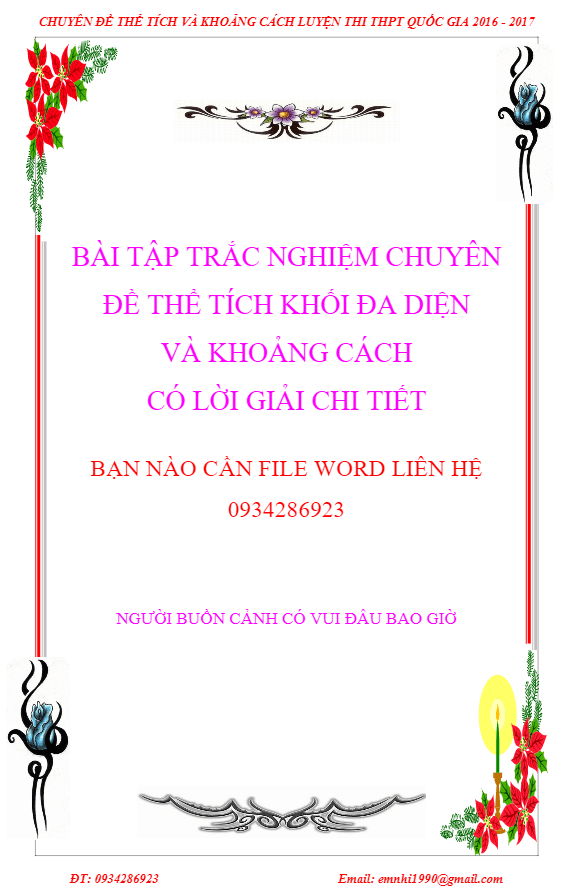 Bài tập trắc nghiệm thể tích khối đa diện và khoảng cách có lời giải chi tiết – Phạm Văn Huy