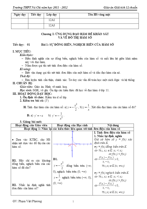 Giáo án Giải tích 12 cơ bản – Phạm Việt Hương