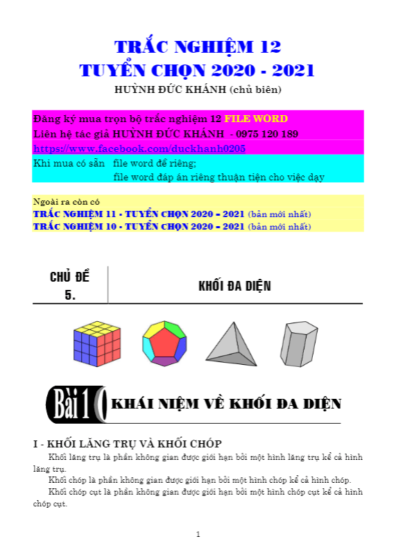 Khối đa diện và thể tích của chúng – Huỳnh Đức Khánh