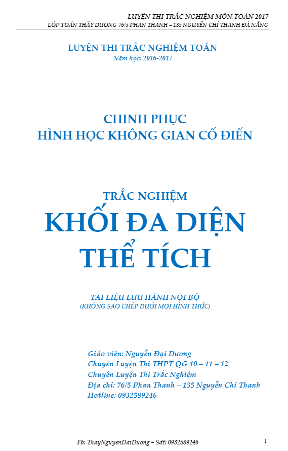 Bài tập trắc nghiệm thể tích khối đa diện – Nguyễn Đại Dương