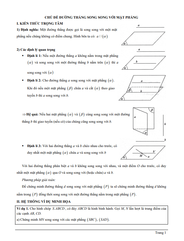 Tài liệu chủ đề đường thẳng song song với mặt phẳng