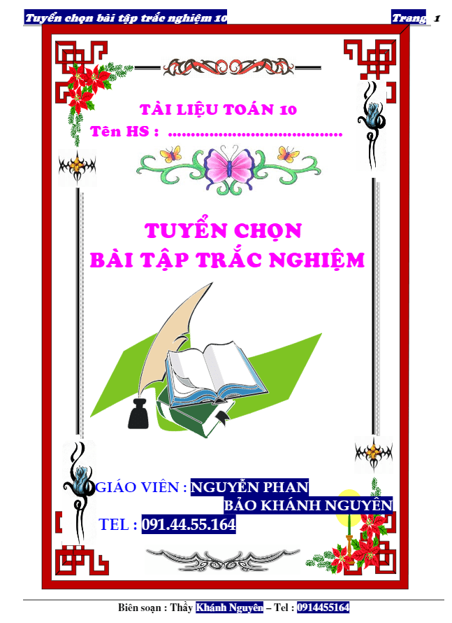 Tuyển chọn bài tập trắc nghiệm Toán 10 – Nguyễn Khánh Nguyên